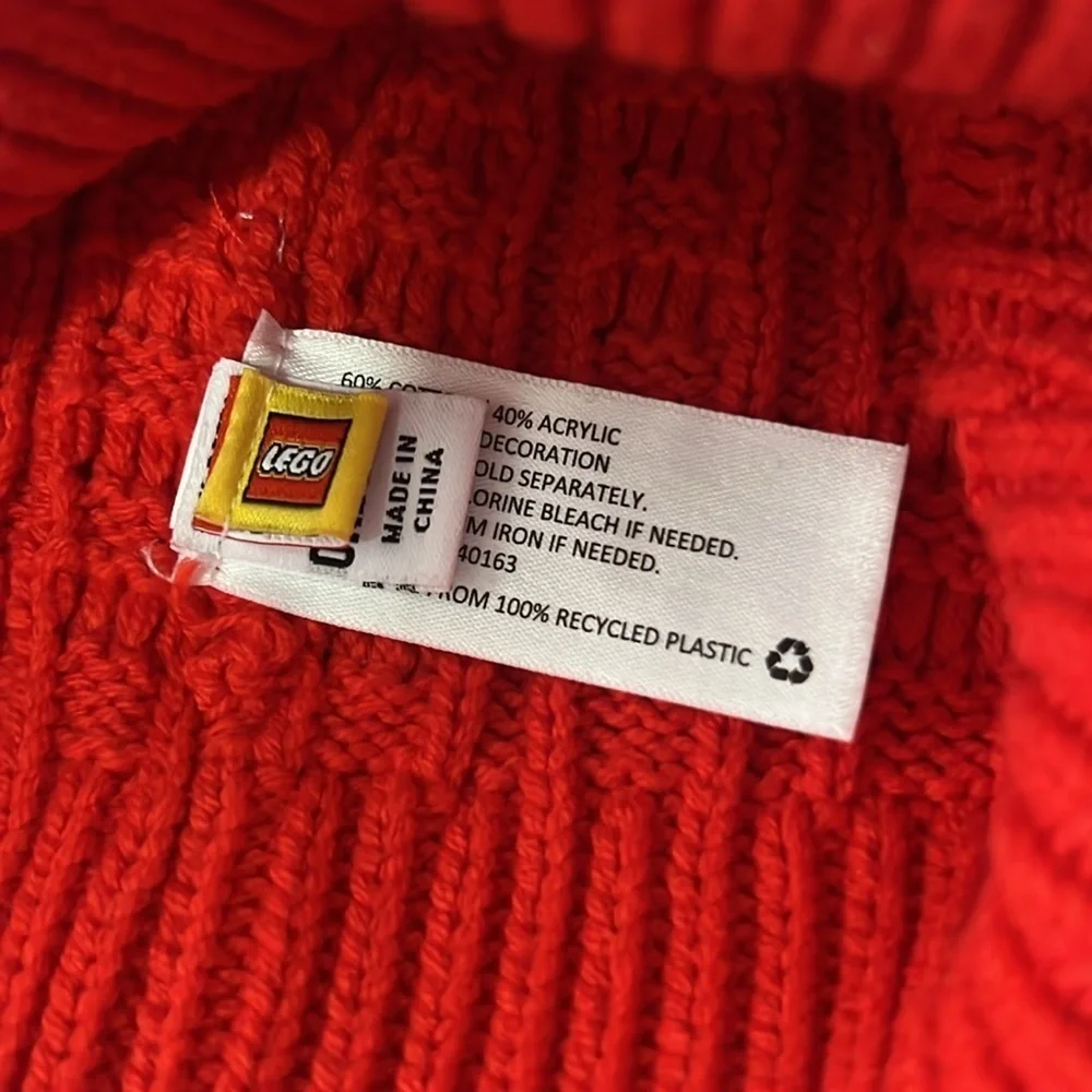 Lego Beanie Hat Red Yellow Knit Stretch Embroidered Rib  Cuffed size One Size